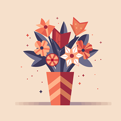 bouquet of Valentine's flowers in a vase decorated with the Texas star. Vase had a mysterious arrows in it in a vector art cartoon style, flat color, solid background