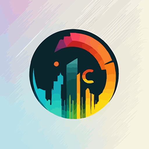 flat vector logo of circle, gradient, letter CJ logo,ESTORATION work around building, simple minimal