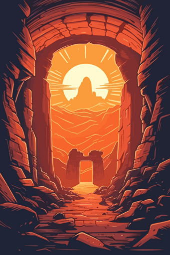 petra in jordan, front view, illustration, painting, bright lighting, sun in sky, flat,vector