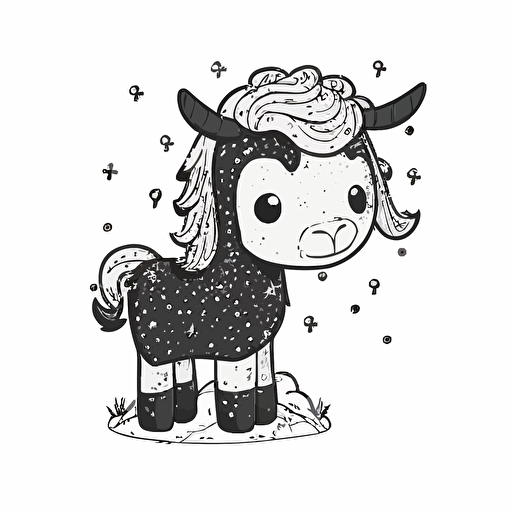 vector style cartoon black and white miniature goat, transparent background, happy, fun, whimsical