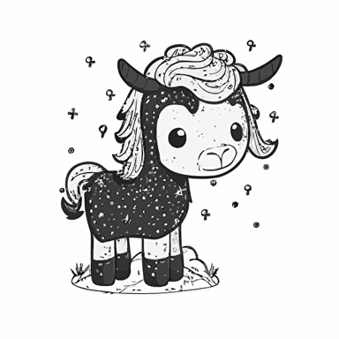 vector style cartoon black and white miniature goat, transparent background, happy, fun, whimsical
