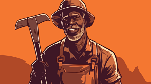 Labour day, smiling afro-american labourer with his tool, rays on all sides, vector illustration