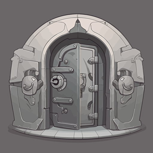 create a rounded corner, grey ,vectory art style cartoony vault with its doors open