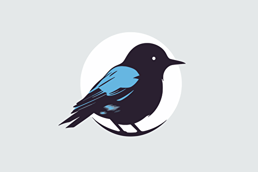 a swift bird resting and looking at a dslr camera, vector logo, minimalist, simple, two color, blue, white, black