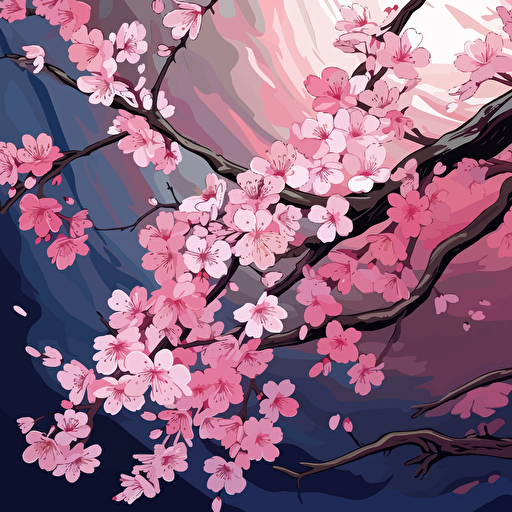 vector art, japanese cherry blossoms, 2D