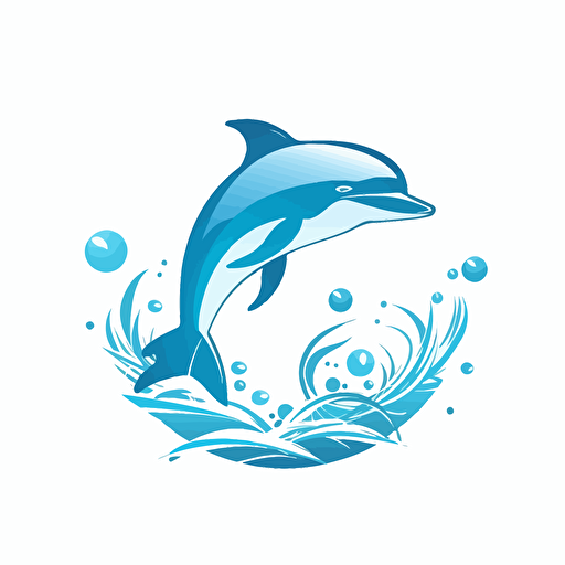 vector logo white background , dolphin surrounded by sea life