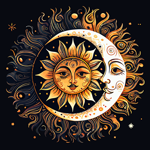 vector art illustration of the sun touching the moon
