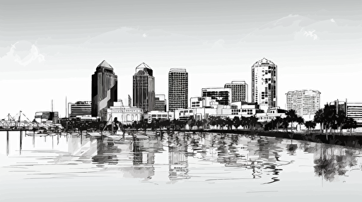 black and white vector drawing of the Saint Petersburg Florida Skyline,