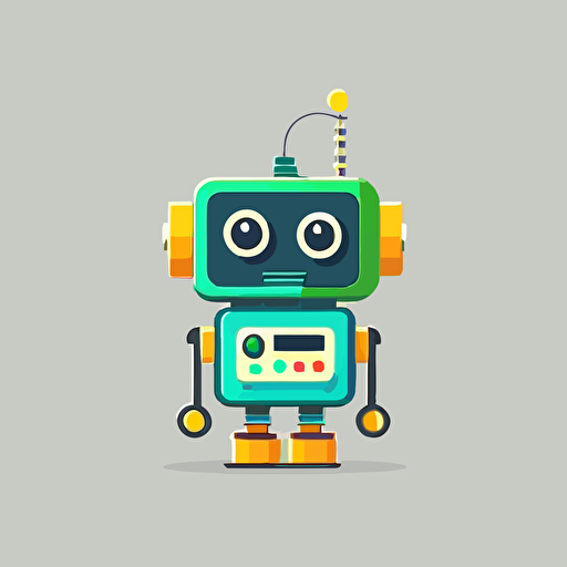 a cute robot, icon, cartoon, white background, 2d, vector, flat design