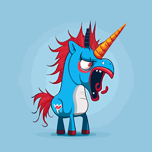 Simplified representation. crazy funny unicorn. caricature 2D. vector art style. simpsons animals