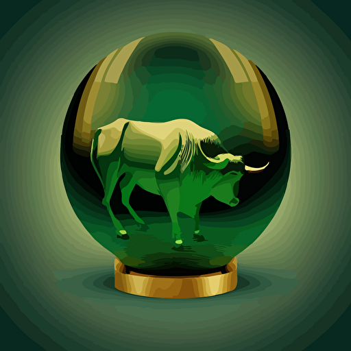 small green vector ball with golden border and wall street Bull silhouette inside.