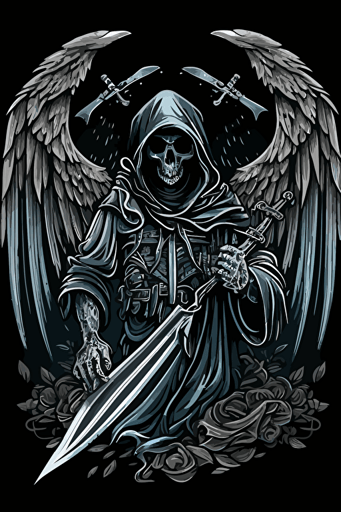 hooded reaper with sword and wings vector style moral patch