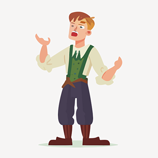 flat vector illustration of a slack-jawed teenage mediavel peasant shrugging