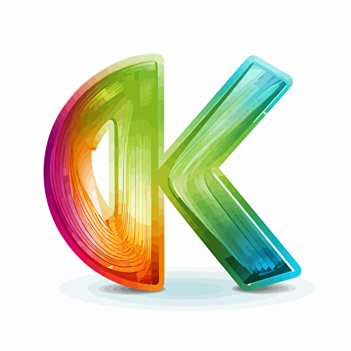 logo, icon, clipart, the letter K surrounded on left and right by brackets like "[ K ]", rainbow, white background, vector art, outlined in light green, joyful