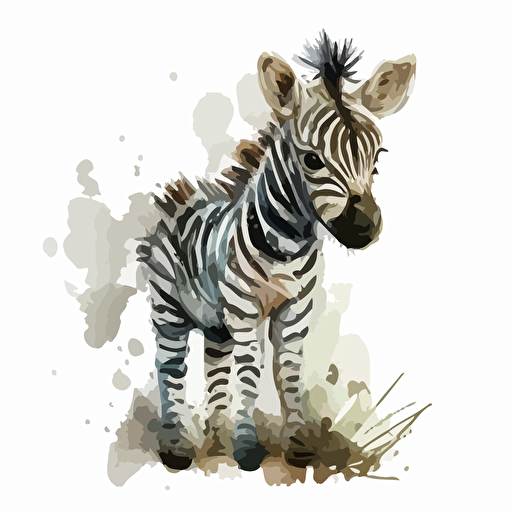 baby water color zebra vector,comic style, white background