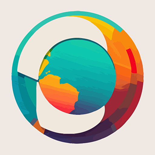 flat vector logo of circle, gradient, plane wrapped around earth, simple minimal, by Ivan Chermayeff