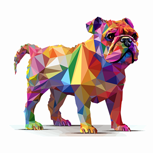 colorfull origami bulldog dog, vector art, white background