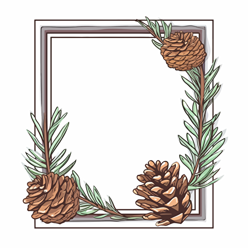 Vector cartoon rectangle frame crest of a pine cone white background