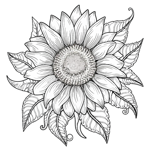 Sunflower ignorant style No Shadow. Coloring page. Vector. Simple.