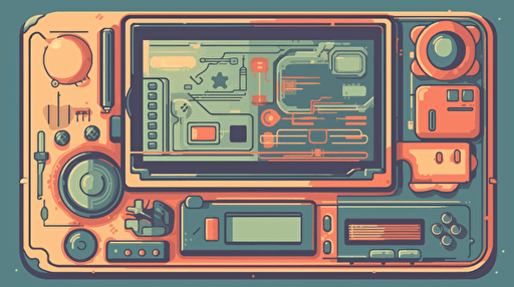 a device that serves as a menu system for an explorer in a video game, flat vector art illustration