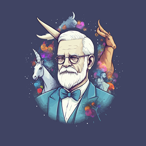 sigmund freud as a unicorn, commercial vector illustration