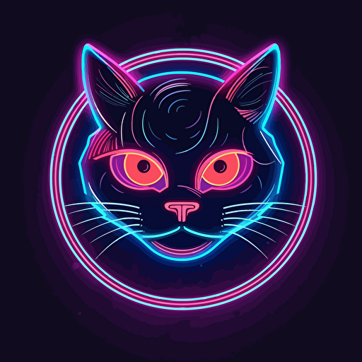 cyber neon anime style cat superhero, up close, vectors. Design in circle with transparent backround