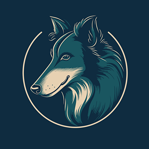 A vector logo of a Collie for a dog grooming business, simple, memorable, competent, reliable, hard-working, successful, intelligent, blue, dark green