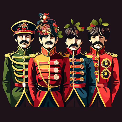 whole body of four beatles face us in style of Sgt. Pepper's Lonely Hearts Club , vector illustration