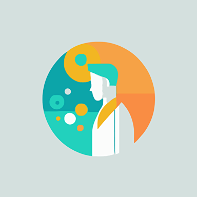 flat vector logo of circle, gradient, lab worker holding vial, simple minimal, by Ivan Chermayeff