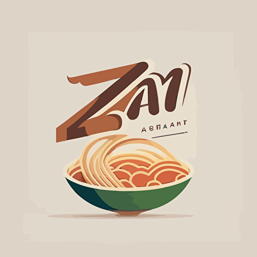 abstract logo, combination mark logo, text is “AiZ”, a bowl of ramen with meat and vegetables, looks delicious, geometric type for modern logo, vector, simple, flat, plain,smooth, low detail, minimal, white background