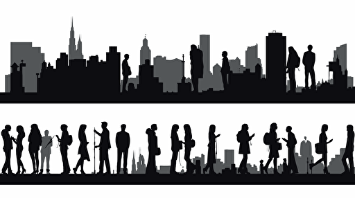 set of silhouettes of urban people, flat design, vector illustration, black and white, isolated elements, simple white background