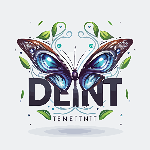 creating eye butterfly letters logo for my brand called dentic, vector 2d, clean, white background