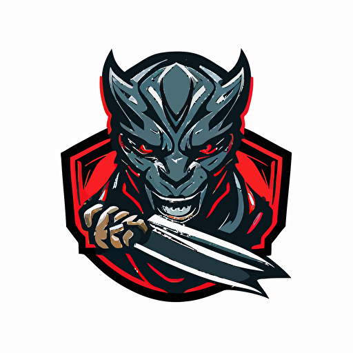 simple vector facing front nfl style mascot logo on white background, aggressive black panther red glowing eyes beast head eating a kebab wrap