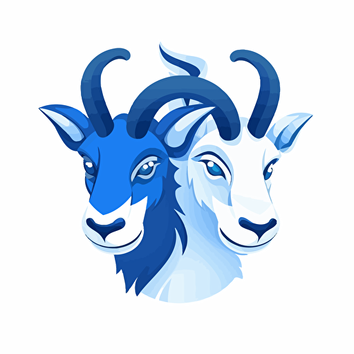 very simple logo for two sports goats, vector flat, blue colors, PNG, SVG, flat shading, solid white background, mascot, logo, vector illustration, masterwork, 2D, simple, illustrator