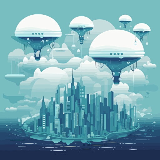 an advanced city floating in the clouds of an alien planet. Vector illustration.