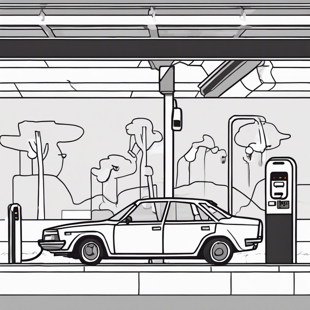 a car recharging at a recharge station, illustration in the style of Matt Blease, illustration, flat, simple, vector