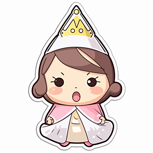 litttle cute princess, desingual style, sticker, white background, contour vector, view from above, attention on detail and proportions