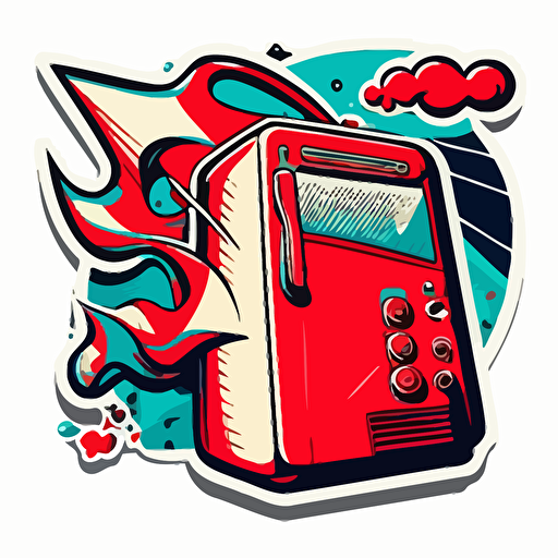 Red retro 1950s, Sticker, Lovely, Electric Colors, Graffiti, Contour, Vector, White Background, Detailed