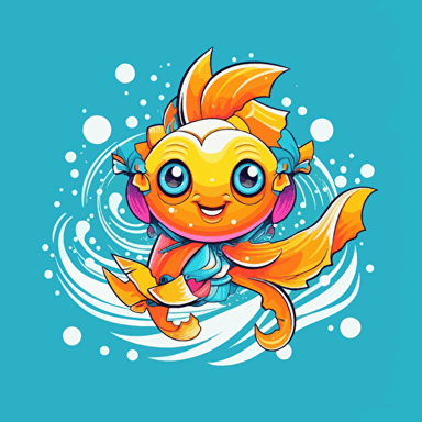 Design a fun, positive, uplifting, and unique mascot that embodies the spirit of the "Creative Waves: Inspiring the Future" theme. The mascot should represent the joy and excitement of coming together in the world of art, fashion, music, and design, while being relevant to ComplexCon and its audience. The mascot should radiate positivity and inspiration, promoting an atmosphere of encouragement, creativity, and innovation. Make sure the mascot does not infringe on or resemble any existing contemporary artists' styles and ensure it's easily recognizable, visually appealing, and suitable for high-quality vector illustrations.