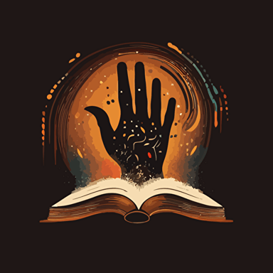 magical hands, black hand, brown hand, white hand, reaching for magical book, vector art for logo