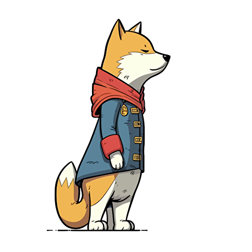 2/3 left side profile shot standing, cartoon anime 2d, Shiba Inu super man, gummy colors, Vector illustration, white background