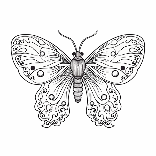 moths No Shadow. Cartoon. Coloring page. Vector. Simple.