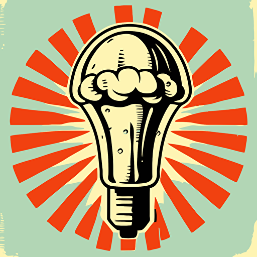 a simple 2-color vector illustration of a mushroom lightbulb in a retro 1950's style design