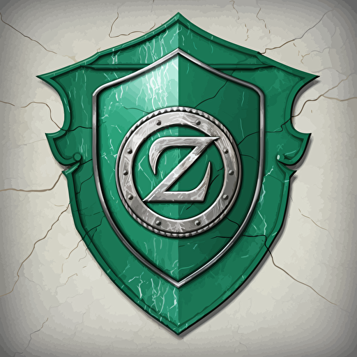 "OZ" emblem on a marble green shield, vector,