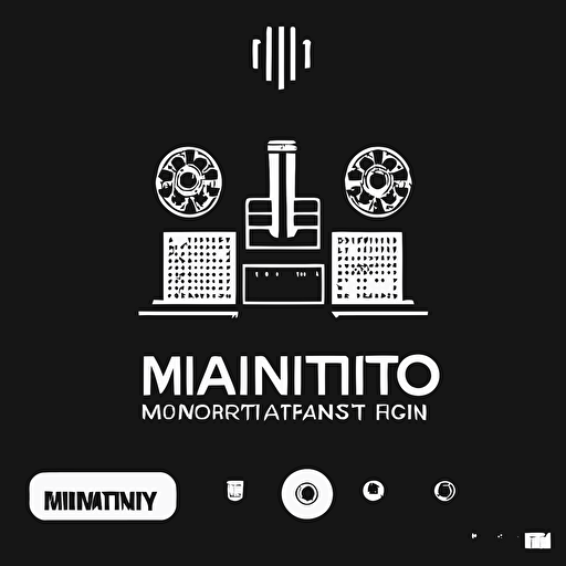 brand identification logo of modern factory, IoT, white vector, on black background, minimalistic