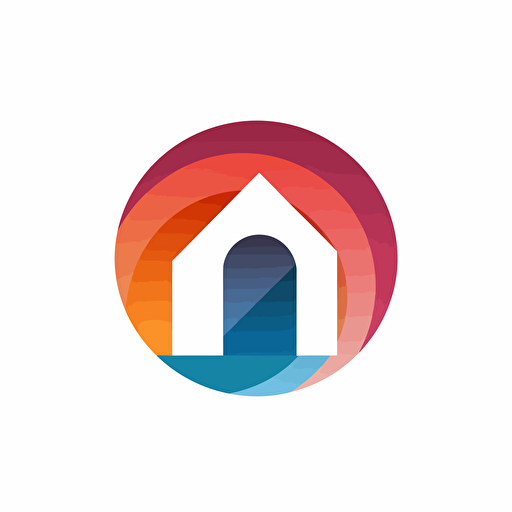 logo circle, clean house, minimalist, vector, 3 colours, white background
