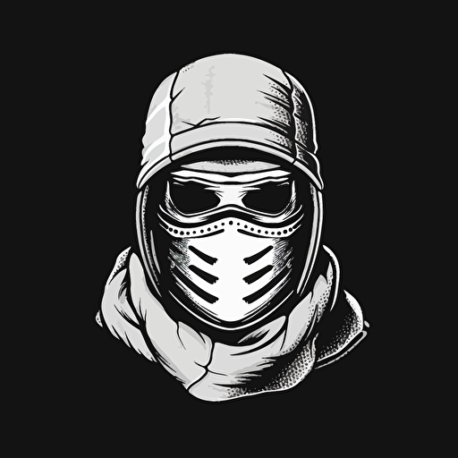 only ski mask, front, no head, illustrator black and white vector drawing, logo, stark contrast