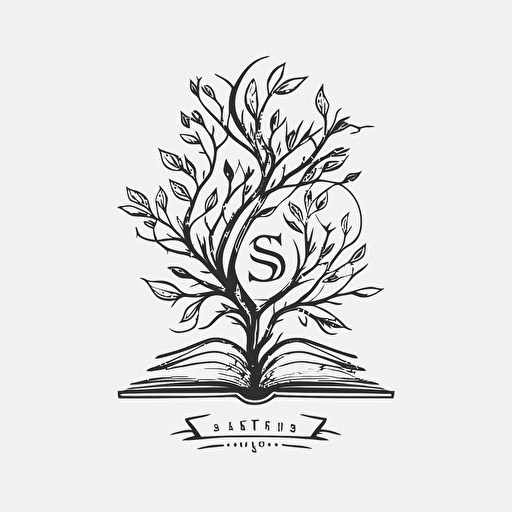 A logo for a bookstore with book and sprout , extreme simplify design line sketch, symbol , vector style, on a plain white background
