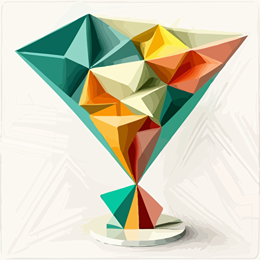 vector illustration of a colorful funnel shaped structure, in the style of crystal cubism, white background, paper sculptures, balanced asymmetry, gemstone, folded planes, figuratively textured