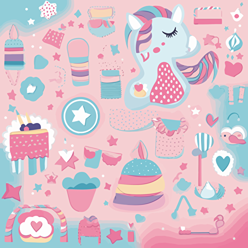children room, unicorn,design vector texture, kawaii, pink, azure color, HD, multicolor 6144x6144